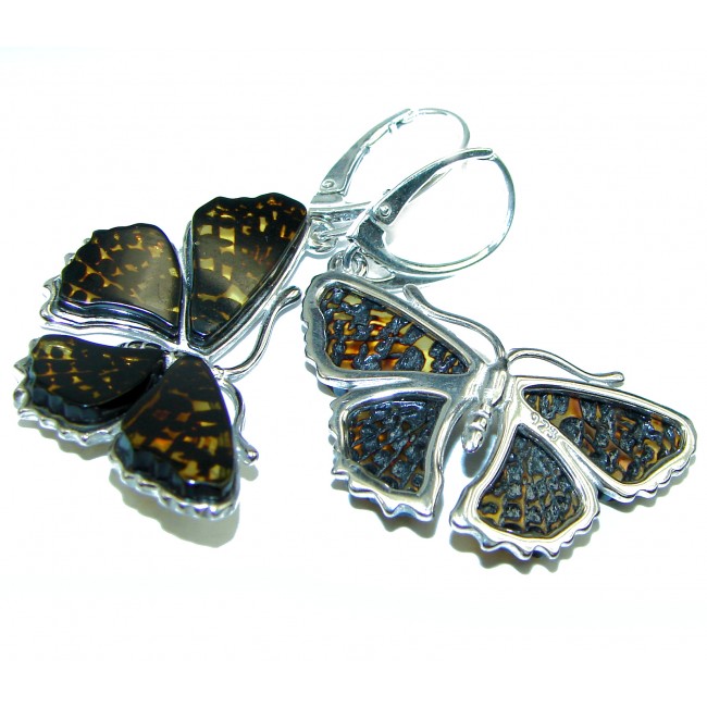 Butterflies Baltic Polish Amber .925 Sterling Silver earrings