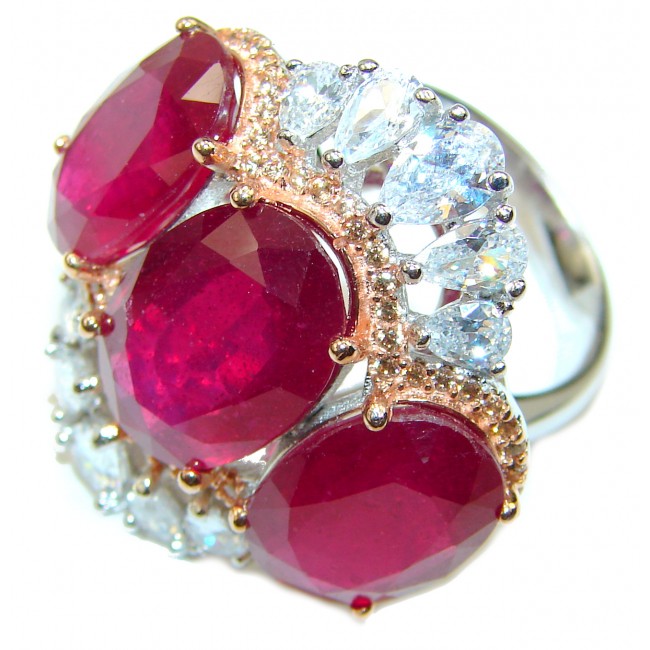 Incredible unique Ruby .925 Sterling Silver handcrafted Cocktail Ring size 6