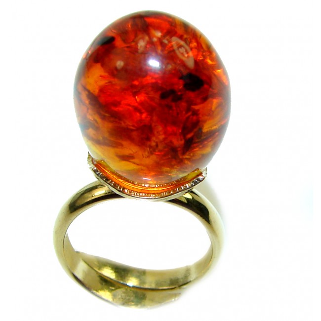 Large Authentic Baltic Amber .925 Sterling Silver handcrafted ring; s. 8 adjustable