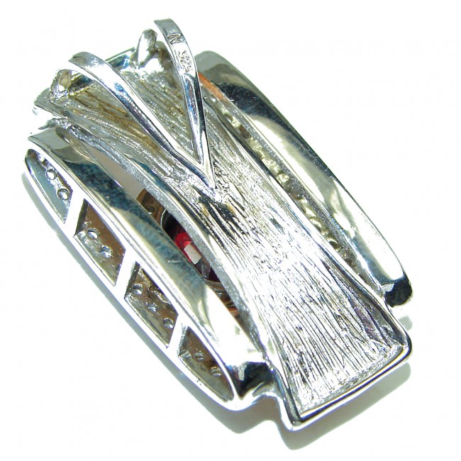 Unique Authentic Garnet 2 tones .925 Sterling Silver Handcrafted Pendant