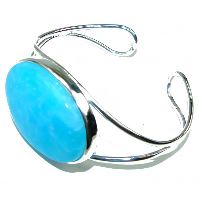 Real Beauty of Ocean Blue Larimar .925 Sterling Silver handcrafted huge Bracelet / Cuff