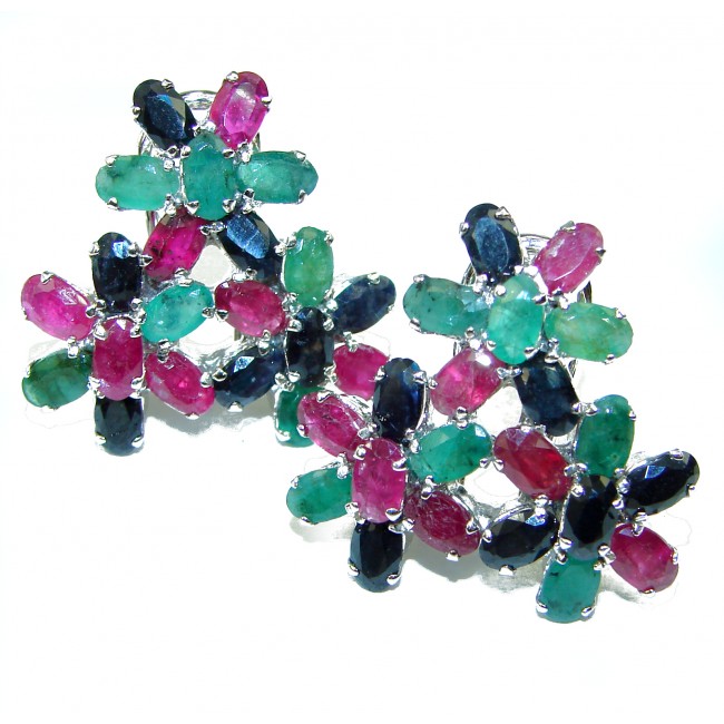 Ruby Emerald Sapphire .925 Sterling Silver .925 Sterling Silver handcrafted earrings