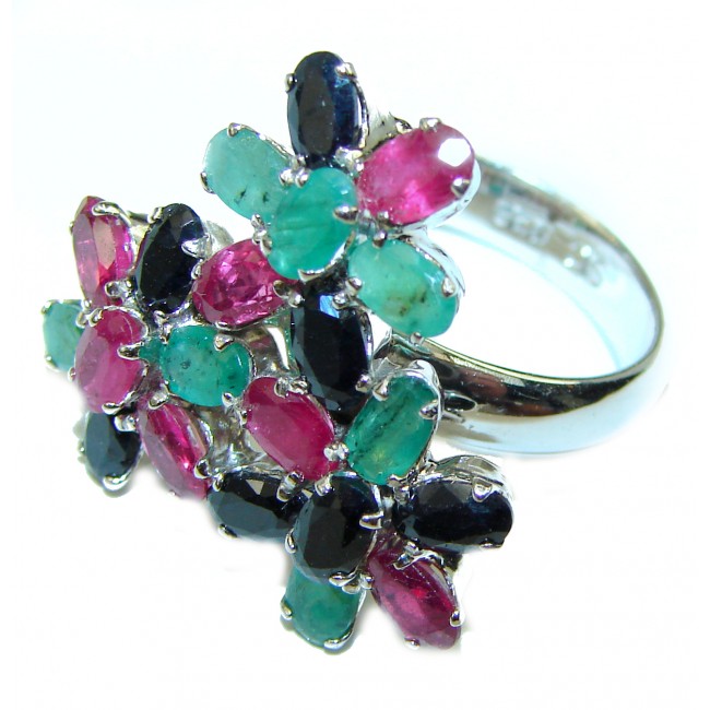 Ruby Emerald Sapphire .925 Sterling Silver .925 Sterling Silver handcrafted Ring size 7