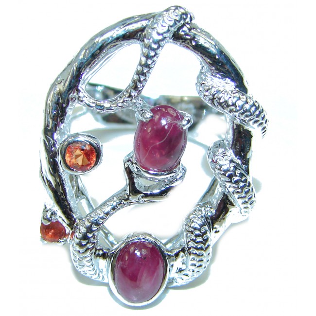 Royal quality unique Star Ruby .925 Sterling Silver handcrafted Ring size 8 3/4