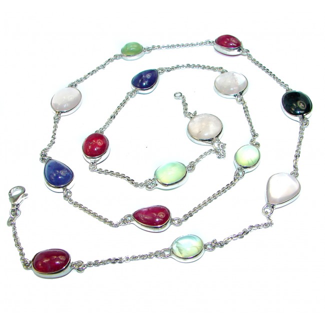 Candy Store 30 inches Multi Gems .925 Sterling Silver handmade Station Necklace