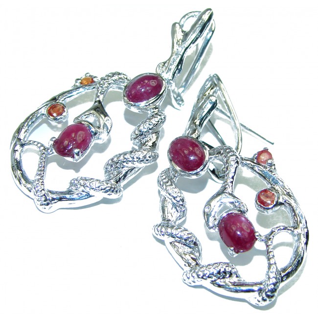 Scarlet Starlight Authentic Star Ruby .925 Sterling Silver handcrafted earrings