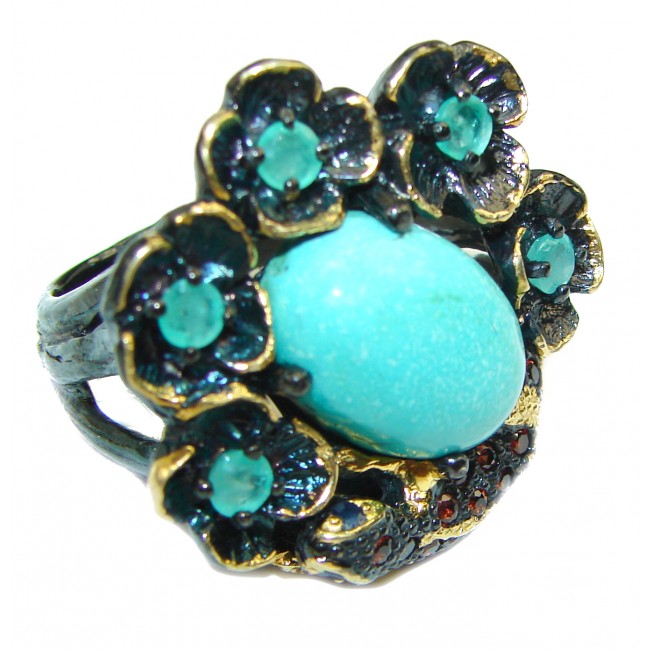 Turquoise Emerald 14K Gold over .925 Sterling Silver ring; s. 9