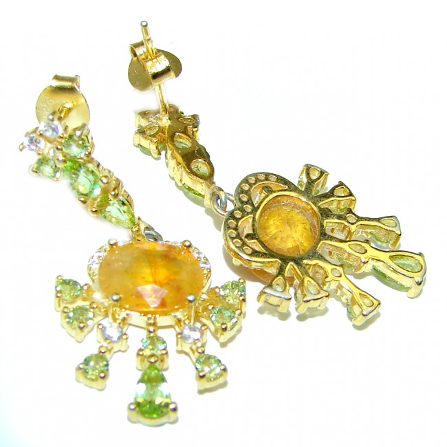 Incredible quality Authentic yellow Sapphire 14K Gold over .925 Sterling Silver handmade earrings