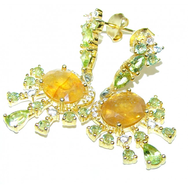 Incredible quality Authentic yellow Sapphire 14K Gold over .925 Sterling Silver handmade earrings