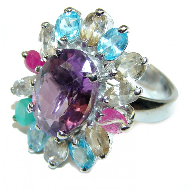 Spectacular genuine Amethyst .925 Sterling Silver Handcrafted Ring size 8