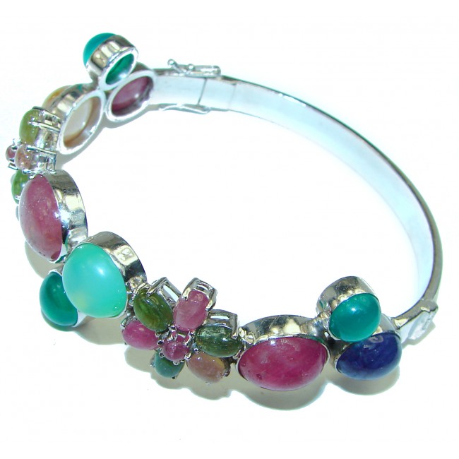 Luxury Authentic Ruby Emerald Sapphire .925 Sterling Silver handmade Bracelet