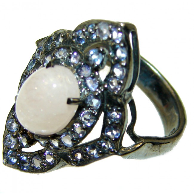 5.2 carat Rose Quartz black rhodium over .925 Sterling Silver brilliantly handcrafted ring s. 8 1/2