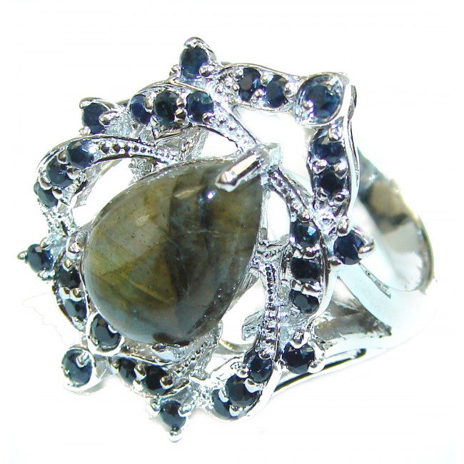 Vintage Design GENUINE Labradorite .925 Sterling Silver handcrafted ring size 8 1/2