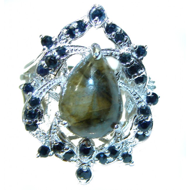 Vintage Design GENUINE Labradorite .925 Sterling Silver handcrafted ring size 8 1/2