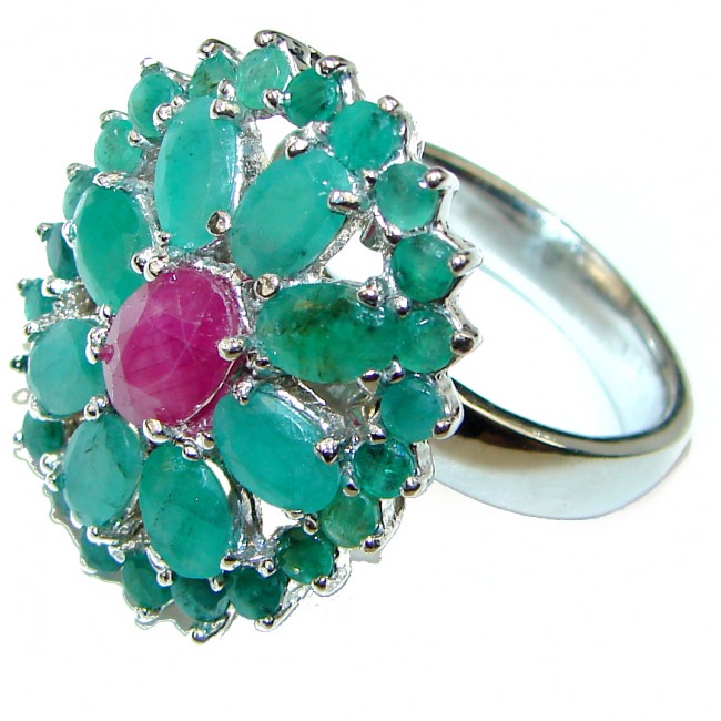 African Ruby Emerald .925 Sterling Silver HANDCRAFTED Ring size 9