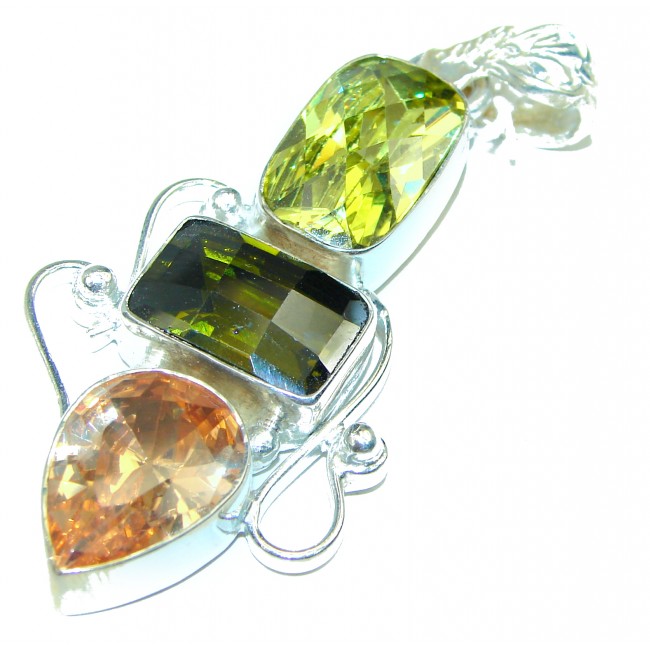 Golden Cubic Zirconia .925 Sterling Silver LARGE Pendant