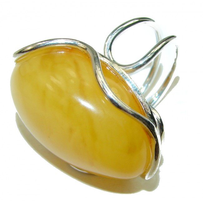 Huge Butterscotch Amber .925 Sterling Silver handcrafted Ring s. 7 adjustable