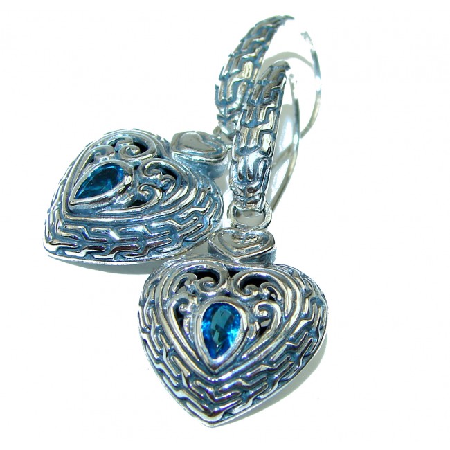 Angel's Hearts .925 Swiss Blue Topaz handcrafted Earrings