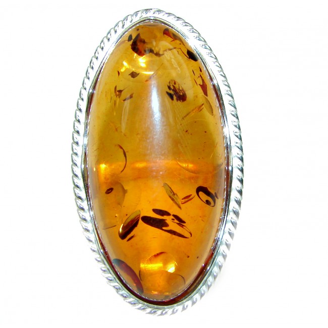 Large Authentic Baltic Amber .925 Sterling Silver handcrafted ring; s. 7 1/2