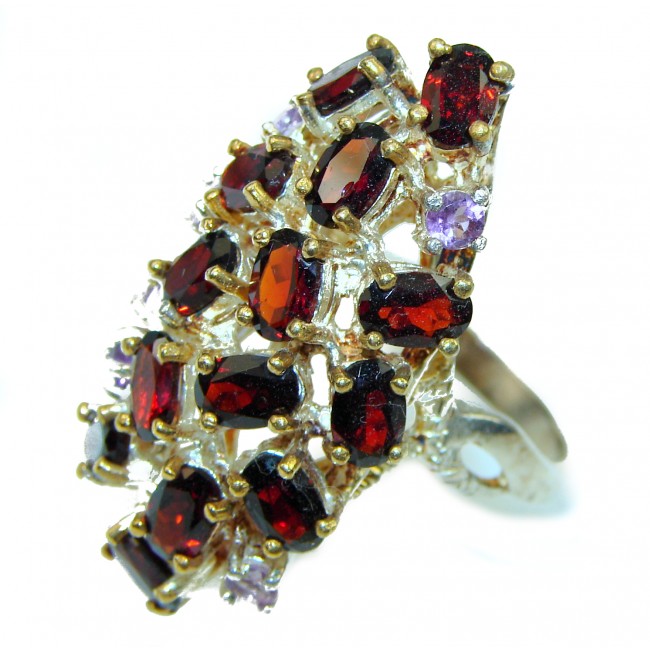 Red Abundance authentic Garnet 2 tones .925 Sterling Silver Ring size 8 1/4