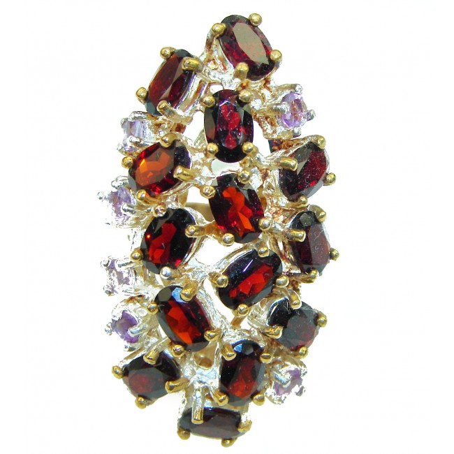 Red Abundance authentic Garnet 2 tones .925 Sterling Silver Ring size 8 1/4