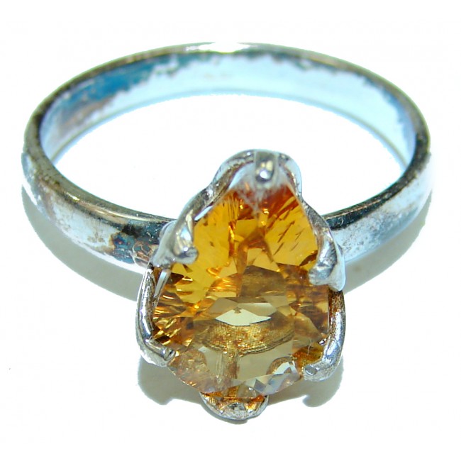 Luxurious Style 5.6 carat Natural Citrine .925 Sterling Silver handmade Cocktail Ring s. 7 1/4