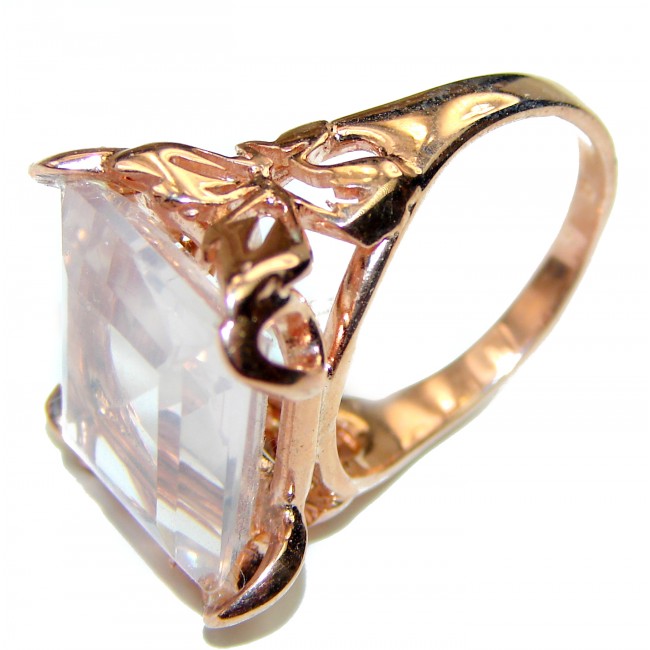 Large 17.2 carat Rose Quartz 14K Gold over .925 Sterling Silver brilliantly handcrafted ring s. 7 1/2