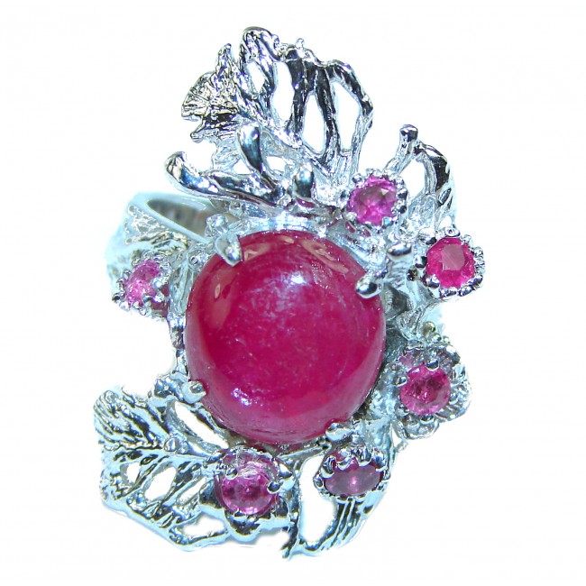 Incredible unique Ruby .925 Sterling Silver handcrafted Cocktail Ring size 8 1/4