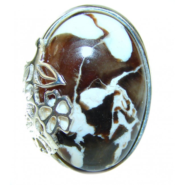 Huge Exotic Petrified Palm Wood Sterling Silver Ring s. 7 1/4