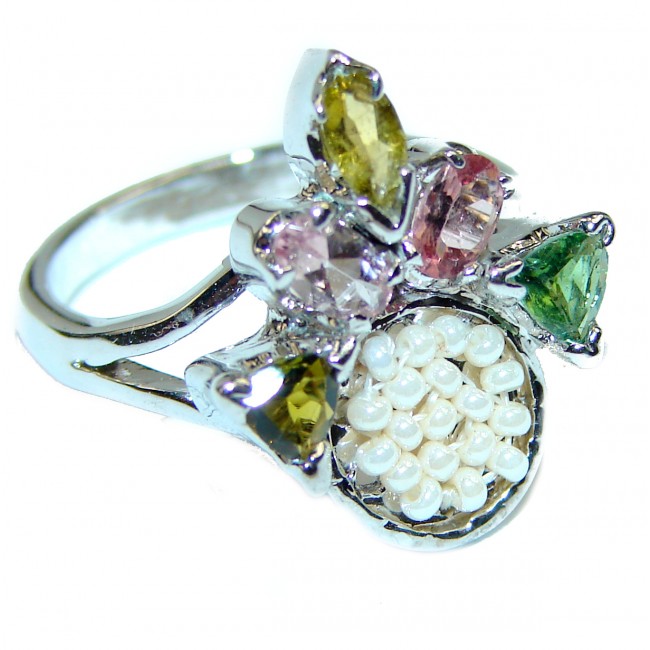 Natural Watermelon Tourmaline .925 Sterling Silver handcrafted ring; s. 7