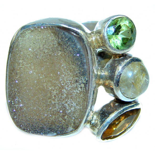 Amazing Crystal Druzy Sterling Silver Ring s. 8 adjustable