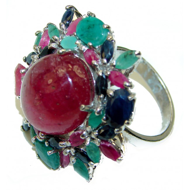 Red Rose unique Ruby .925 Sterling Silver handcrafted Cocktail Ring size 8 3/4
