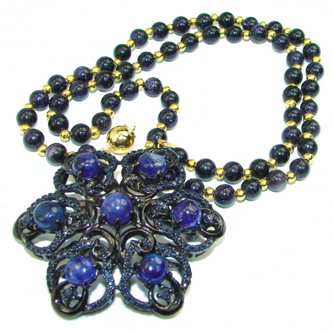 Essence of Femininity Huge authentic Sapphire .925 Sterling Silver handcrafted necklace - pendant - brooch