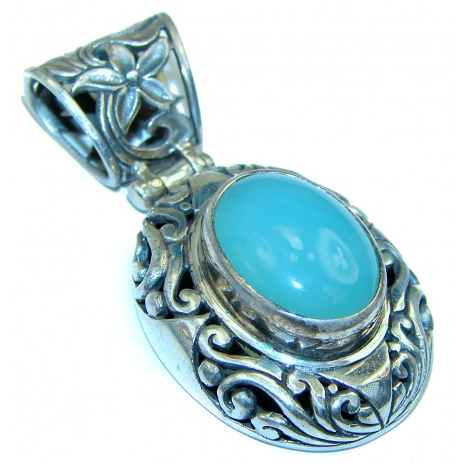 Spectacular Chalcedony Agate .925 Sterling Silver handmade Pendant Brooch