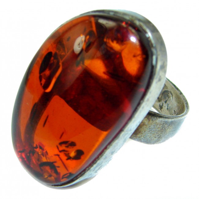 Large Authentic Baltic Amber .925 Sterling Silver handcrafted ring; s. 8 1/4