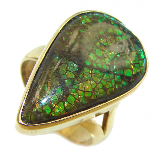 Outstanding Genuine Canadian Ammolite .925 Sterling Silver handmade ring size 8 adjustable