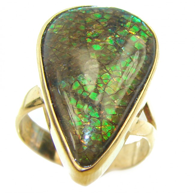 Outstanding Genuine Canadian Ammolite .925 Sterling Silver handmade ring size 8 adjustable