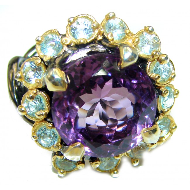 Spectacular genuine Amethyst black rhodium over.925 Sterling Silver Handcrafted Ring size 8