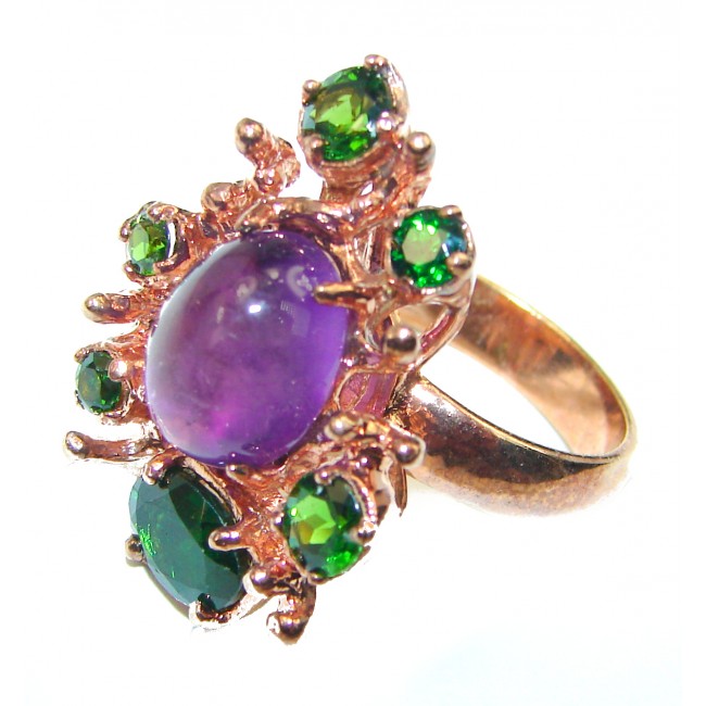 Spectacular genuine Amethyst 14K Rose Gold over .925 Sterling Silver Handcrafted Ring size 6 3/4