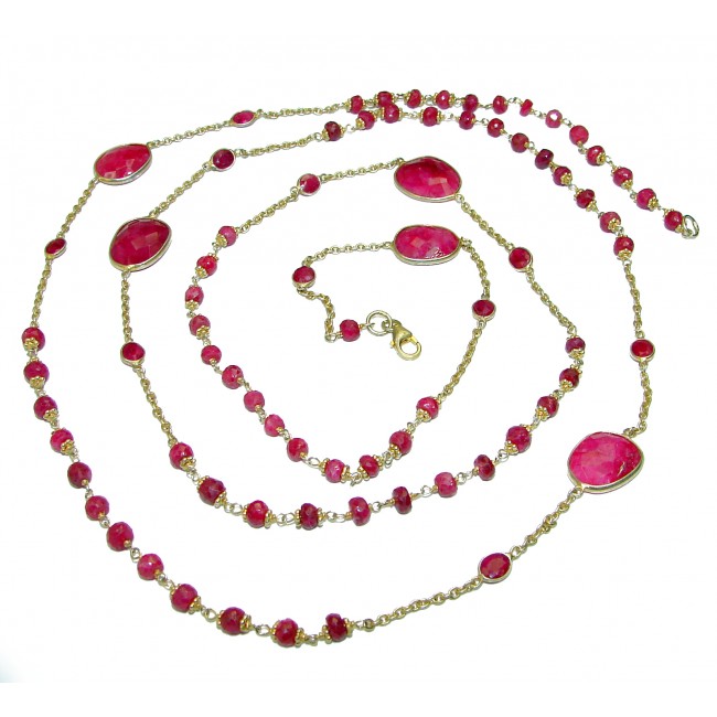 44 inches authentic Ruby .925 Sterling Silver handmade Station Necklace