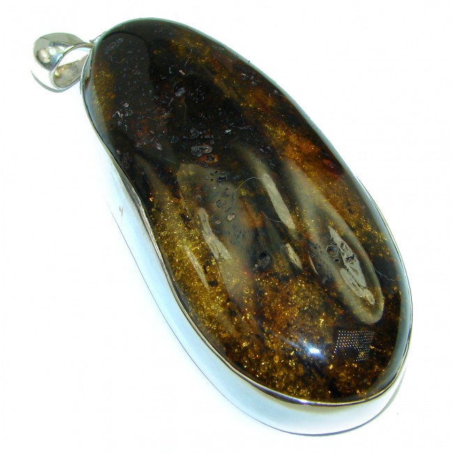 Huge 44.5 grams Natural Baltic Amber .925 Sterling Silver handmade Pendant