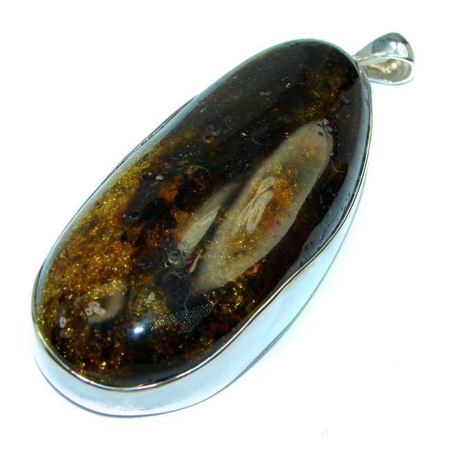 Huge 44.5 grams Natural Baltic Amber .925 Sterling Silver handmade Pendant