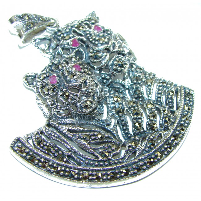 Spectacular Two Panthers Marcasite .925 Sterling Silver handmade pendant