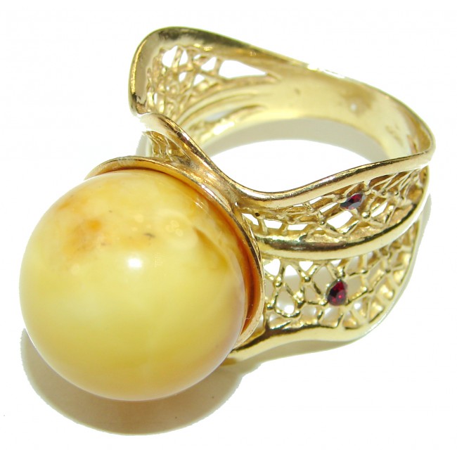 Huge Butterscotch Amber 14K Gold over .925 Sterling Silver handcrafted Ring s. 9 1/4