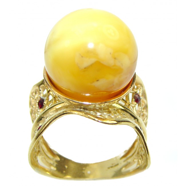 Huge Butterscotch Amber 14K Gold over .925 Sterling Silver handcrafted Ring s. 9 1/4
