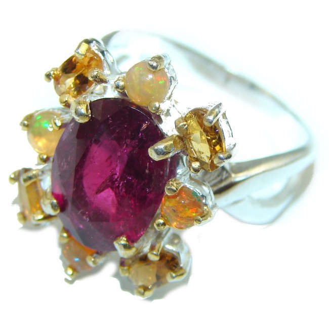 Great quality unique Ruby 14K Gold over .925 Sterling Silver handcrafted Ring size 8 1/4