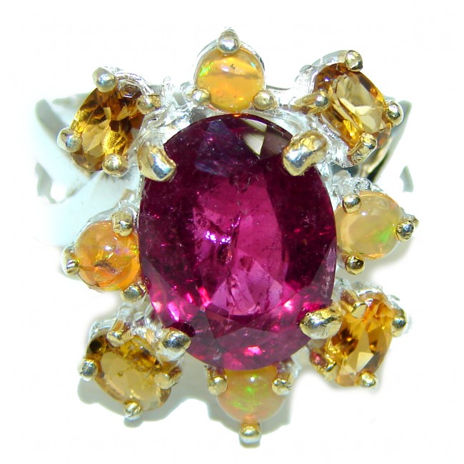 Great quality unique Ruby 14K Gold over .925 Sterling Silver handcrafted Ring size 8 1/4