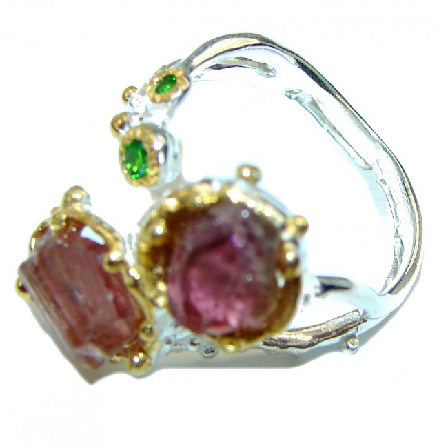 Authentic Rough Ruby over 2 tones .925 Sterling Silver Ring size 7 3/4