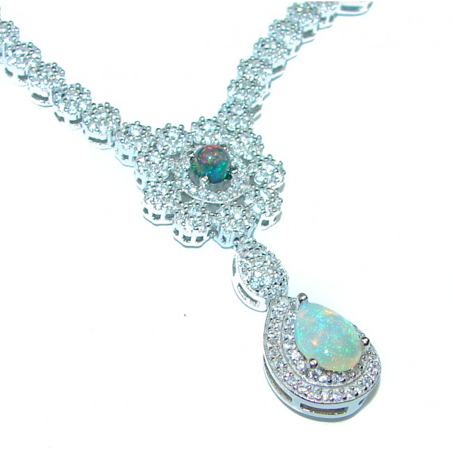 Pear cut Ethiopian Opal .925 Sterling Silver handcrafted necklace
