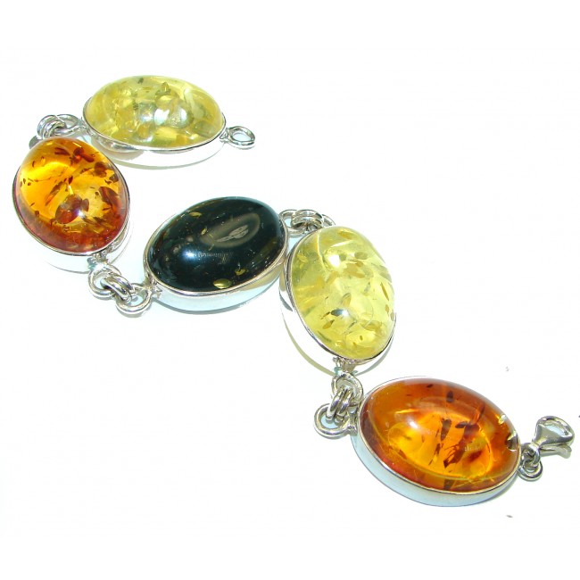 Multi-colored Beautiful Amber .925 Sterling Silver handcrafted Bracelet